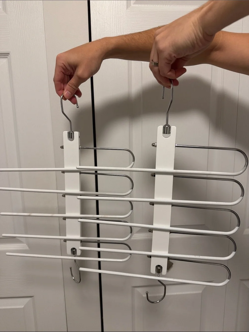 White and Silver Multi-Tier Pant Hanging Organizer